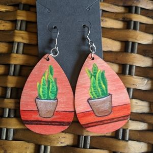 Hand-painted wooden drop earrings